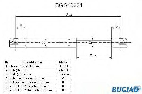 BUGIAD BGS10221 Газовая пружина, крышка багажник