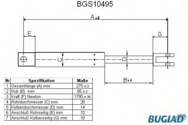 BUGIAD BGS10495 Газовая пружина, крышка багажник