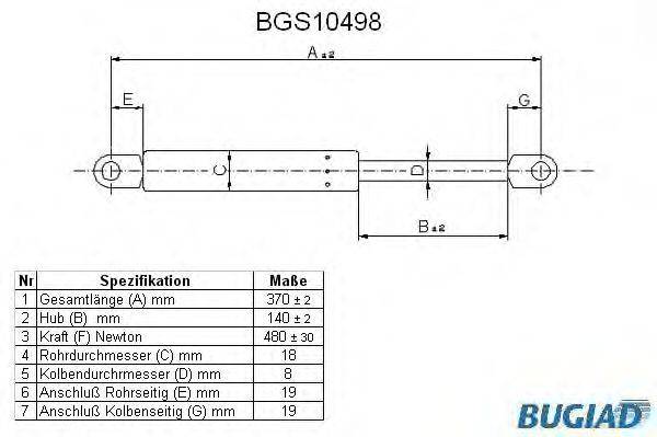 BUGIAD BGS10498 Газовая пружина, крышка багажник