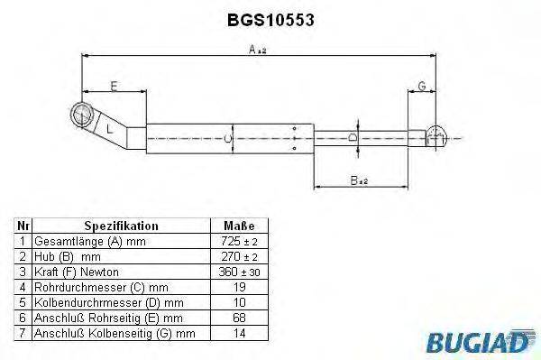 BUGIAD BGS10553 Газовая пружина, крышка багажник