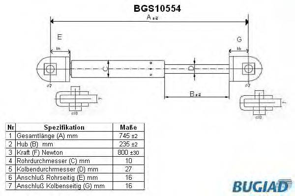 BUGIAD BGS10554 Газовая пружина, крышка багажник