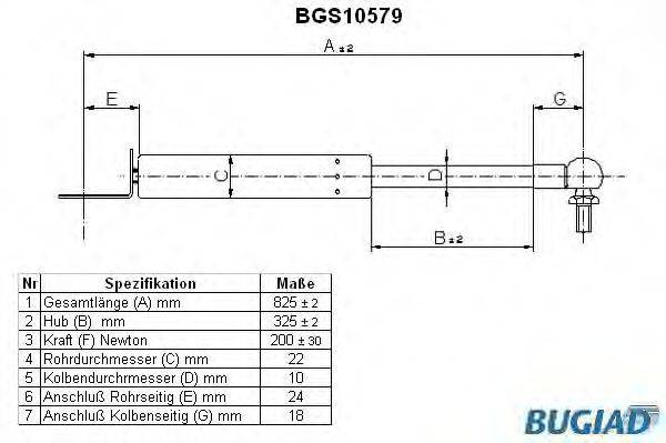 BUGIAD BGS10579 Газовая пружина, крышка багажник