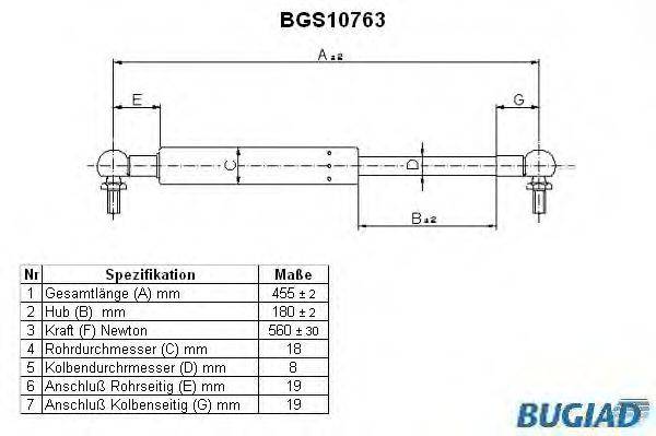 BUGIAD BGS10763 Газовая пружина, крышка багажник