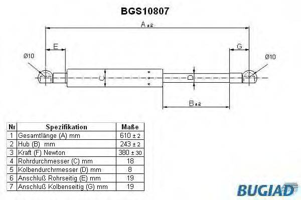 BUGIAD BGS10807 Газовая пружина, крышка багажник