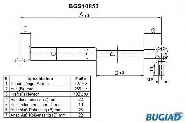 BUGIAD BGS10853 Газовая пружина, крышка багажник