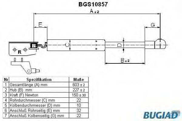 BUGIAD BGS10857 Газовая пружина, крышка багажник