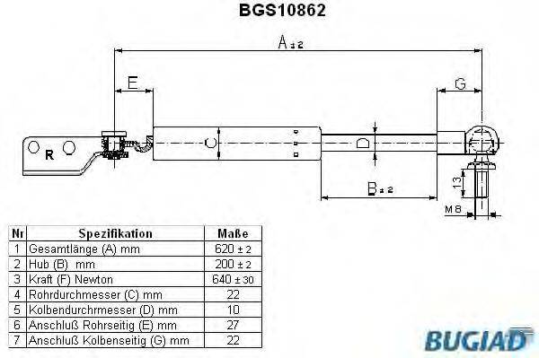 BUGIAD BGS10862 Газовая пружина, крышка багажник