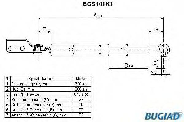 BUGIAD BGS10863 Газовая пружина, крышка багажник