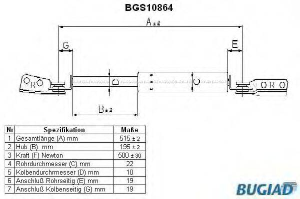 BUGIAD BGS10864 Газовая пружина, крышка багажник