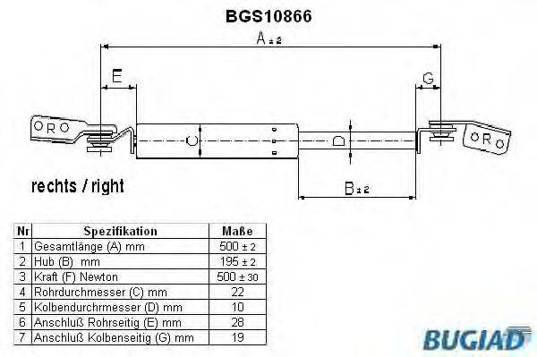 BUGIAD BGS10866 Газовая пружина, крышка багажник