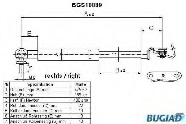 BUGIAD BGS10889 Газовая пружина, крышка багажник