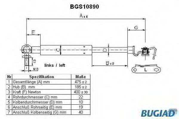 BUGIAD BGS10890 Газовая пружина, крышка багажник