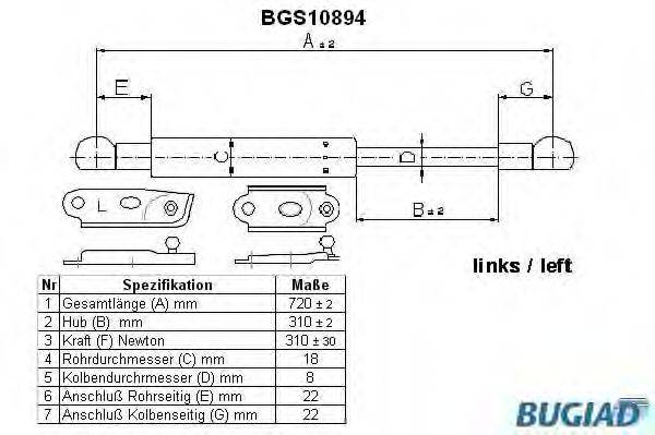 BUGIAD BGS10894 Газовая пружина, крышка багажник