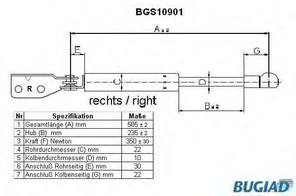 BUGIAD BGS10901 Газовая пружина, крышка багажник