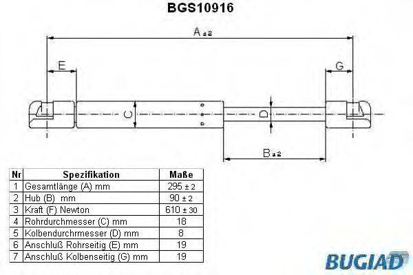 BUGIAD BGS10916 Газовая пружина, крышка багажник