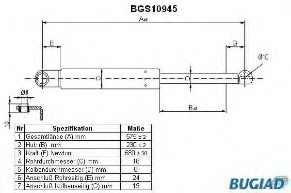 BUGIAD BGS10945 Газовая пружина, крышка багажник