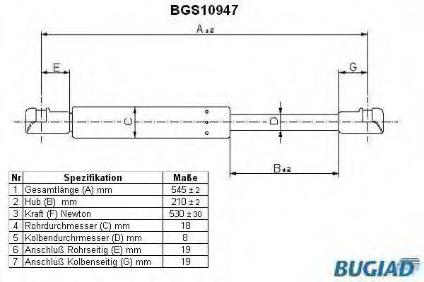 BUGIAD BGS10947 Газовая пружина, крышка багажник