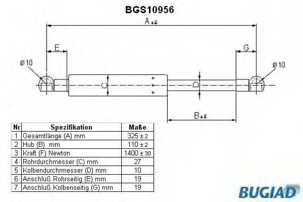 BUGIAD BGS10956 Газовая пружина, крышка багажник