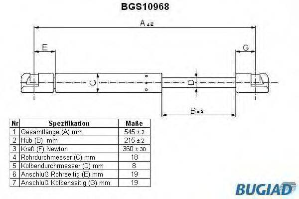 BUGIAD BGS10968 Газовая пружина, крышка багажник