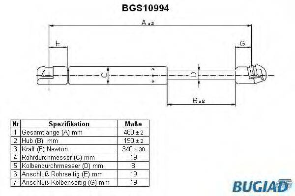 BUGIAD BGS10994 Газовая пружина, крышка багажник