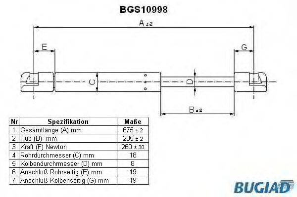 BUGIAD BGS10998 Газовая пружина, капот