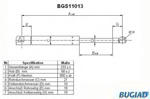 BUGIAD BGS11013 Газовая пружина, капот
