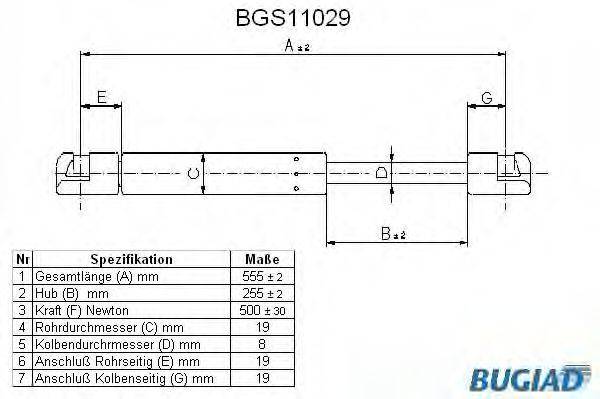 BUGIAD BGS11029 Газовая пружина, крышка багажник