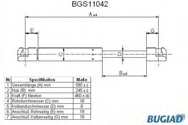 BUGIAD BGS11042 Газовая пружина, крышка багажник