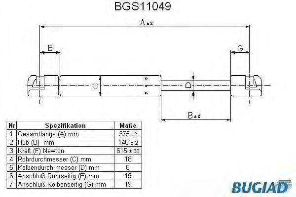 BUGIAD BGS11049 Газовая пружина, крышка багажник