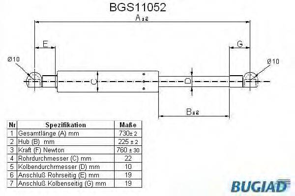 BUGIAD BGS11052 Газовая пружина, крышка багажник