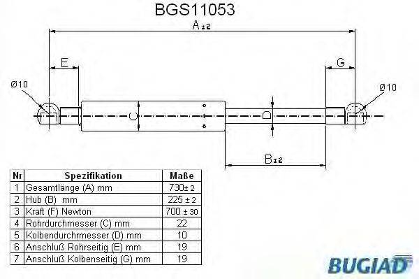 BUGIAD BGS11053 Газовая пружина, крышка багажник