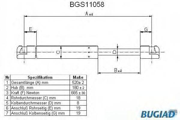BUGIAD BGS11058 Газовая пружина, крышка багажник