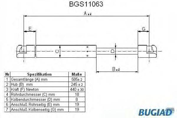 BUGIAD BGS11063 Газовая пружина, крышка багажник