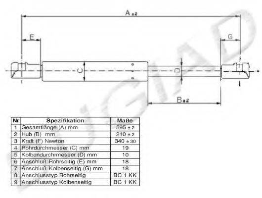 BUGIAD BGS10927 Газовая пружина, крышка багажник