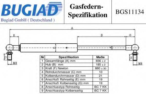 BUGIAD BGS11134 Газовая пружина, крышка багажник