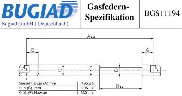 BUGIAD BGS11194 Газовая пружина, крышка багажник