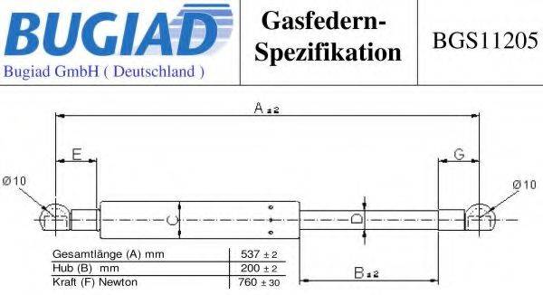 BUGIAD BGS11205 Газовая пружина, крышка багажник