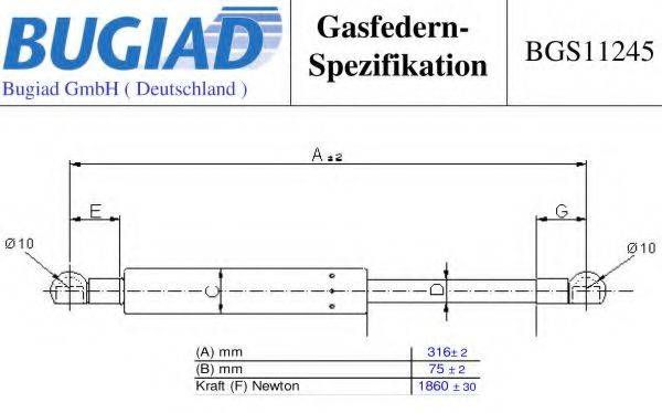 BUGIAD BGS11245 Газовая пружина, крышка багажник