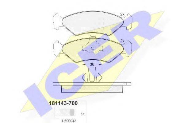 ICER 181143700 Комплект тормозных колодок, дисковый тормоз