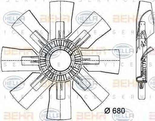 HELLA 8MV376733121 Крыльчатка вентилятора, охлаждение двигателя