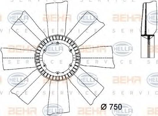 HELLA 8MV376733151 Крыльчатка вентилятора, охлаждение двигателя