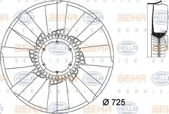 HELLA 8MV376733221 Крыльчатка вентилятора, охлаждение двигателя