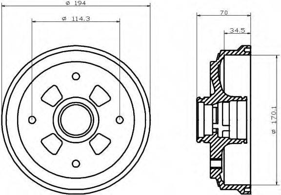 HELLA 8DT355302001 Тормозной барабан