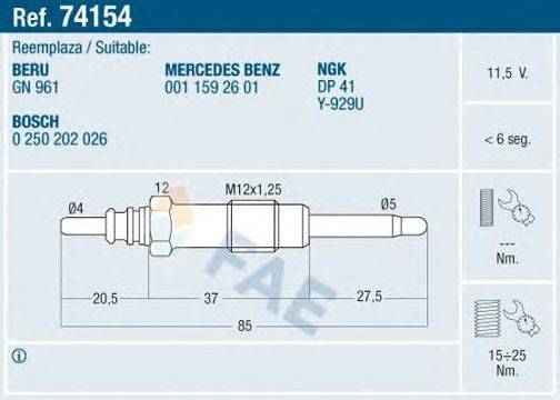 FAE 74154 Свеча накаливания