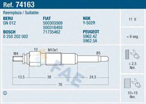 FAE 74163 Свеча накаливания