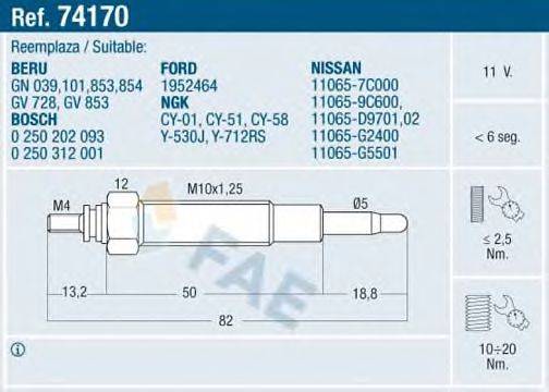 FAE 74170 Свеча накаливания