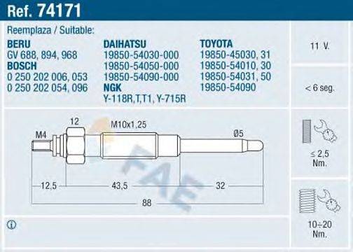 FAE 74171 Свеча накаливания