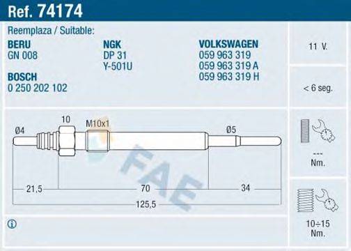 FAE 74174 Свеча накаливания