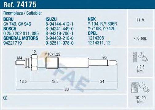 FAE 74175 Свеча накаливания