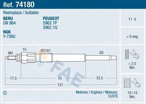 FAE 74180 Свеча накаливания